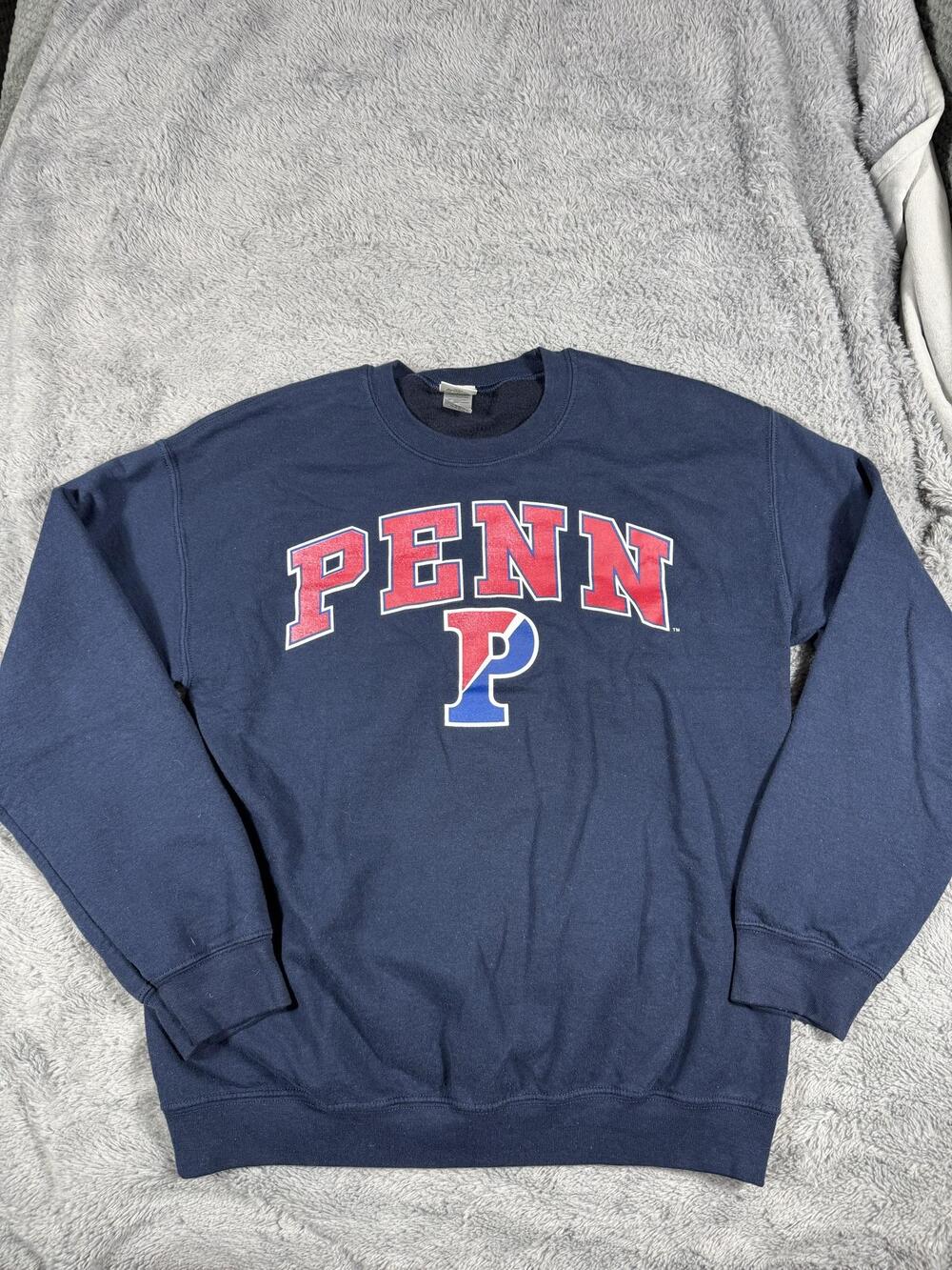 Penn Quakers Sweatshirt Mens Medium Blue College Campus Colors Fleece Crewneck